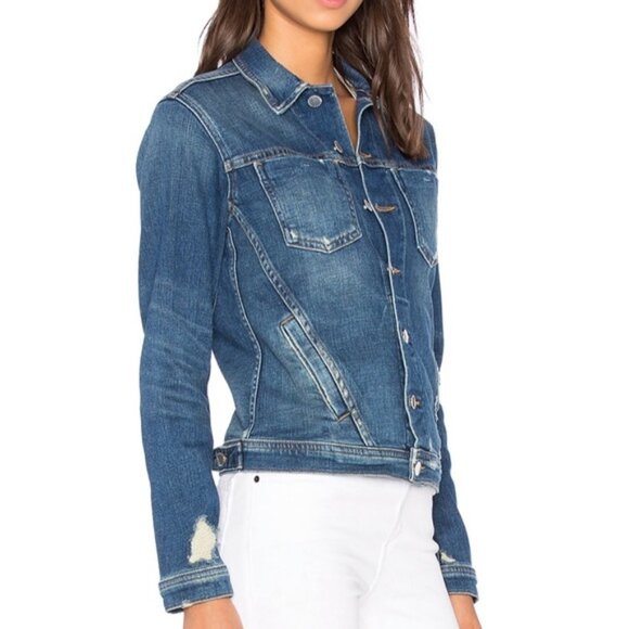 L'AGENCE Celine Distressed Denim Jacket Size M - Picture 1 of 13
